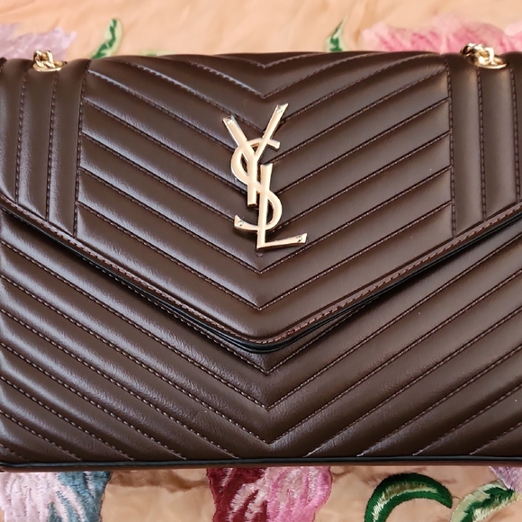 Yves Saint Laurent Handbags - Yves Saint Laurent Dark Brown Chevron Shoulder Bag